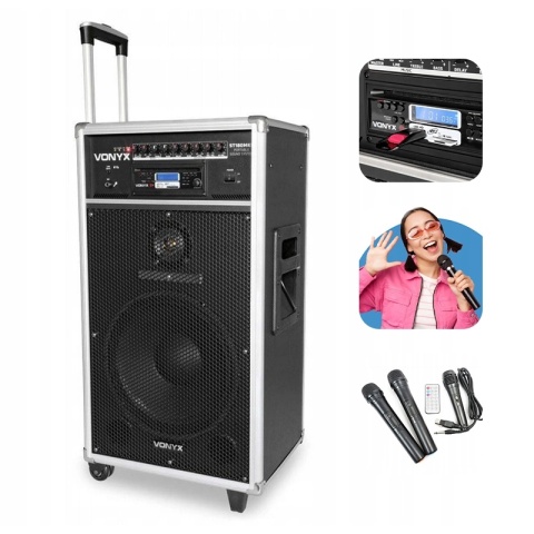 Kolumna mobilna z odtwarzaczem CD i mikrofonami Vonyx