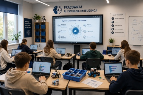 Pracownia AI dla szkół podstawowych - roboty Codey Rocky, laptopy, mBlock 5, ChatGPT