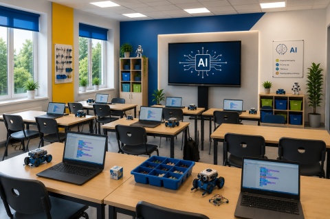 Pracownia sztucznej inteligencji AI dla szkół średnich z robotami mBot2
