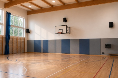 Zestaw nagłośnienia do sali gimnastycznej 200 m² AUDAC - kompletne nagłośnienie dla szkoły