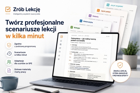 Panel dyrektora i statystyki nauczycieli na platformie ZróbLekcję AI - pakiety roczne i dwuletnie dla szkół.